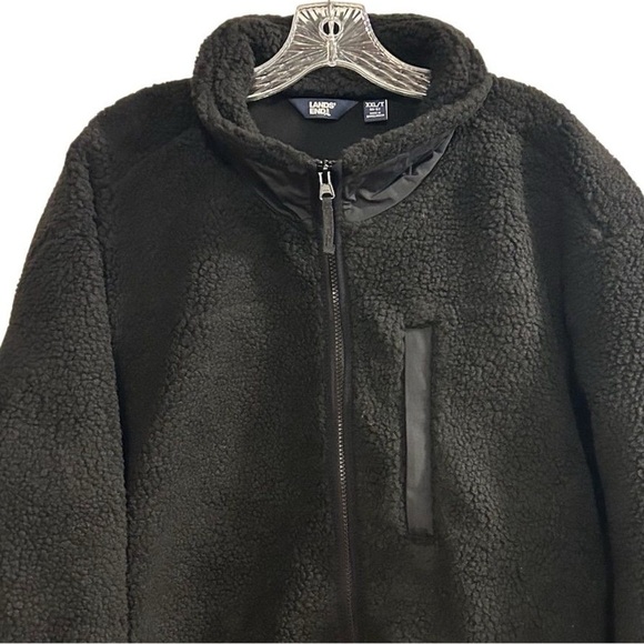Lands' End Men's XXL/T Black Sherpa Fleece Jacket Winter Casual Zip Pockets - Picture 2 of 15